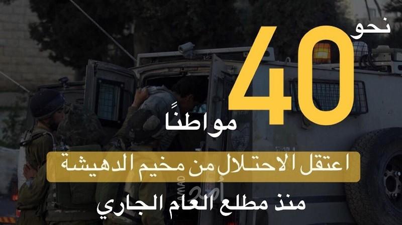 نادي الأسير: جيش الاحتلال اعتقل نحو (40) مواطنًا من مخيم الدهيشة منذ مطلع 2022