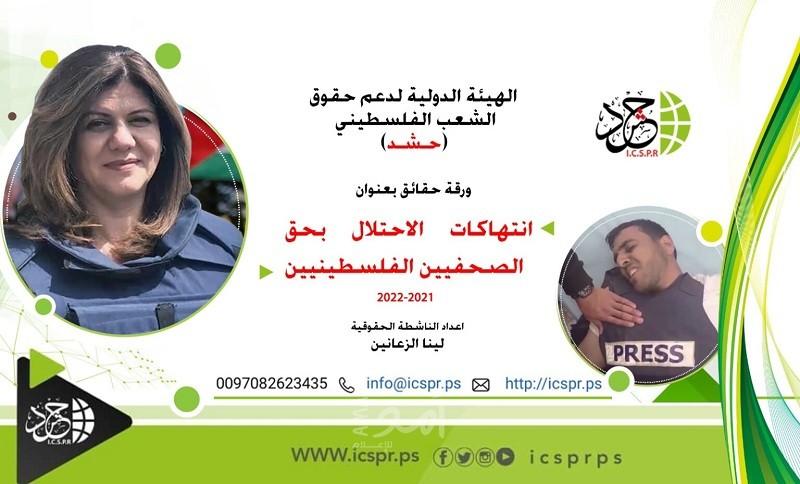 “حشد” تصدر ورقة حقائق بعنوان: “انتهاكات الاحتلال بحق الصحفيين الفلسطينيين 2021-202”