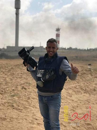 إصابة الصحفي خليل ابو عاذرة مصور قناة الأقصى الفضائية شرق رفح