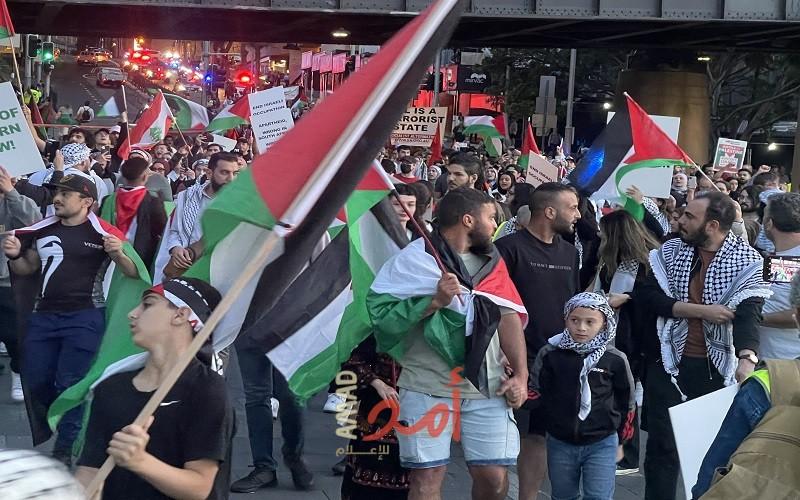 مسيرة حاشدة في سيدني للتضامن مع الشعب الفلسطيني والتنديد بقرار الحكومة الإسرائيلية