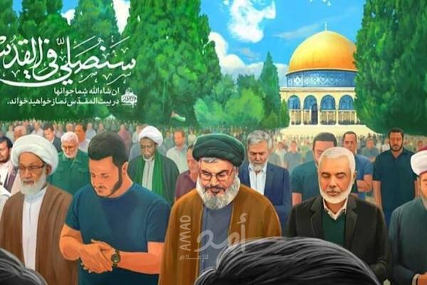 صورة سنصلي في القدس لموقع خامنئي تثير الجدل.. نصرالله وهنية في المقدمة والنخالة في الصف الثاني